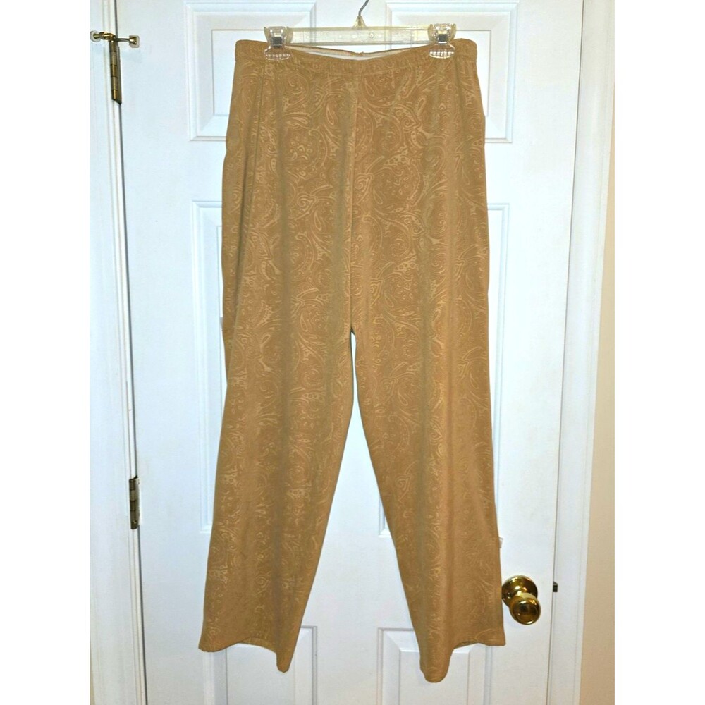 Denim & Co. Paisley Knit Pants Tan Beige High Rise Straight Leg Large Twee VTG